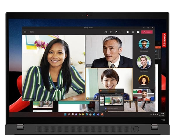 Cận cảnh laptop Lenovo ThinkPad T14 Gen 4 tích hợp hội nghị truyền hình, webcam & đầu đọc dấu vân tay cùng nút nguồn.